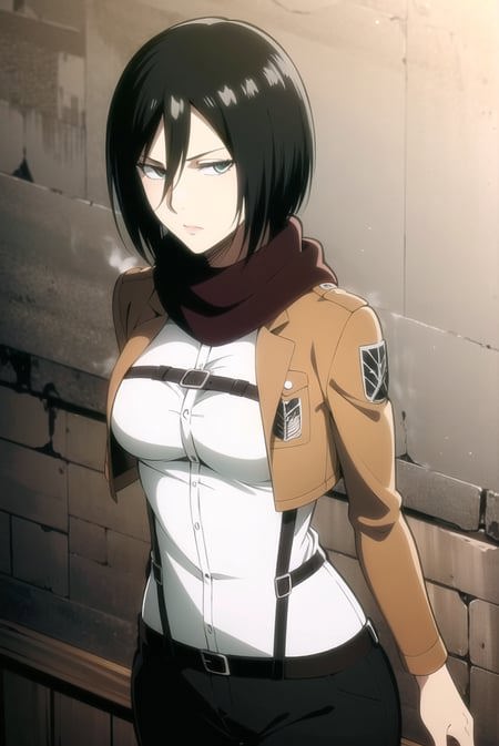 3978516632-3654851446-aot style, shingeki no kyojin, mikasa ackerman, 1girl, arm strap, bangs, black hair, black pants, breasts, cowboy shot, embers,.png